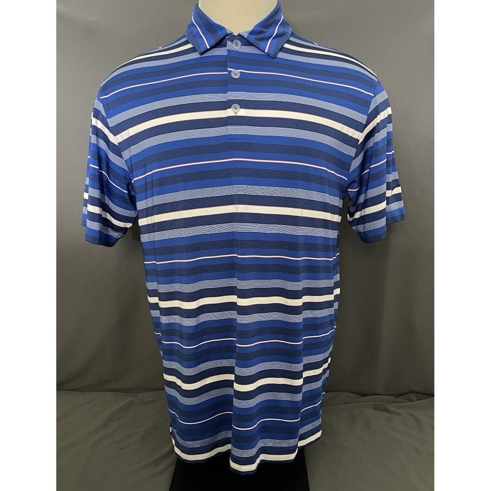 Nike Golf Tour Performance Dri-Fit Polo Mens Medium Short Sleeve Blue W/Stripes